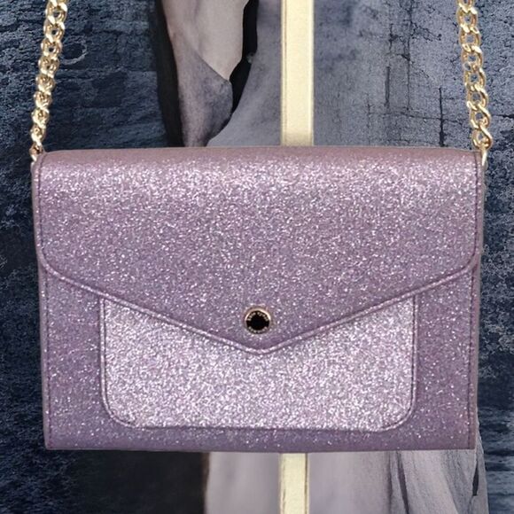 KATE SPADE NWT TINSEL FLAP SPARKLING GLITTER PURPLE CROSSBODY BAG - Picture 6 of 10